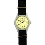 M120 Watch with Black Leather Strap M120 Watch The Regimental Shop Silver/Yellow/Black  