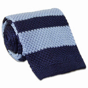 Light Blue and Navy Blue Striped Knitted Tie (Silk) Tie, Silk, Woven The Regimental Shop Navy one size fits all 