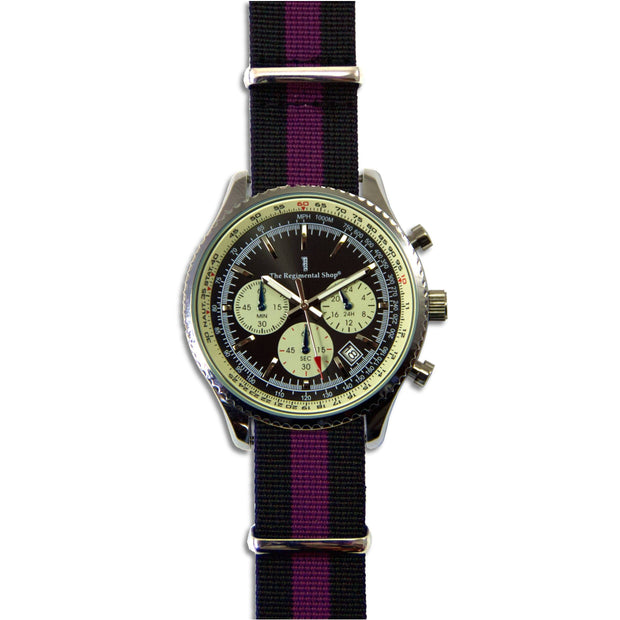 Military Chronograph Watch with Black & Purple G10 Strap Chronograph The Regimental Shop   