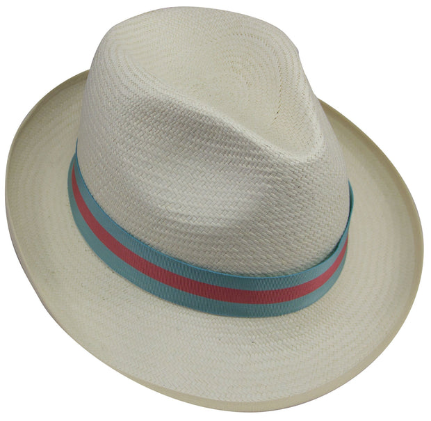 Pale Blue and Salmon Pink Panama Hat Panama Hat The Regimental Shop 6 3/4" (55) pale blue/pink/beige 