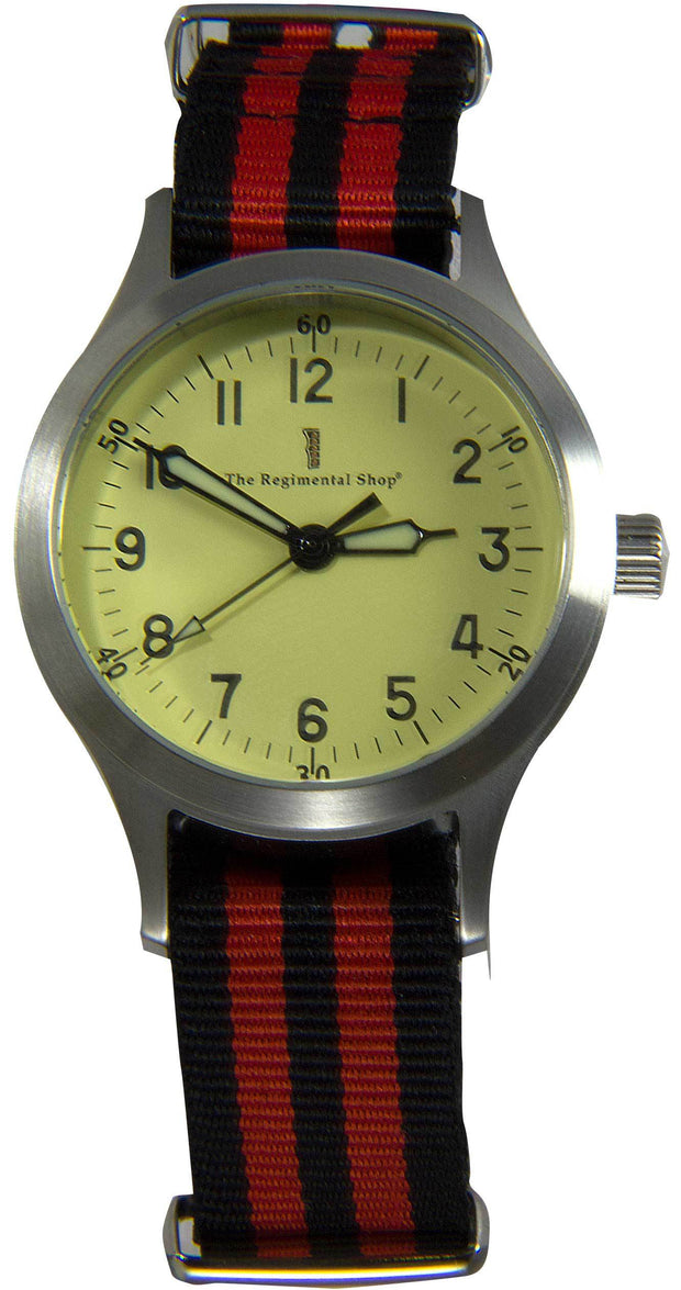"Decade" Military Watch with Red and Black striped Strap Decade Watch The Regimental Shop   