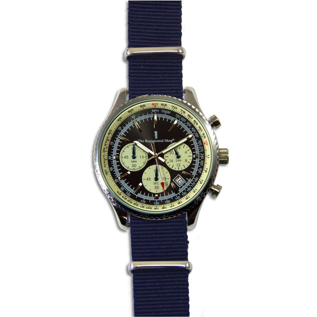 Military Chronograph Watch with Navy Blue G10 Strap Chronograph The Regimental Shop   