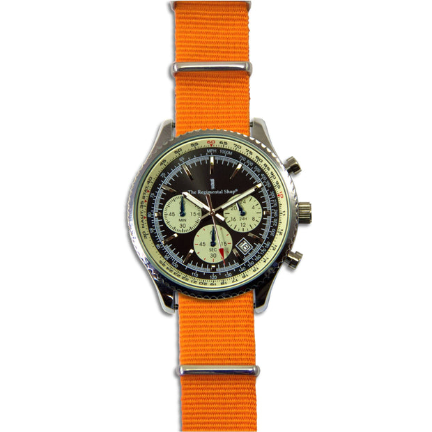 Military Chronograph Watch with Orange G10 Strap Chronograph The Regimental Shop   