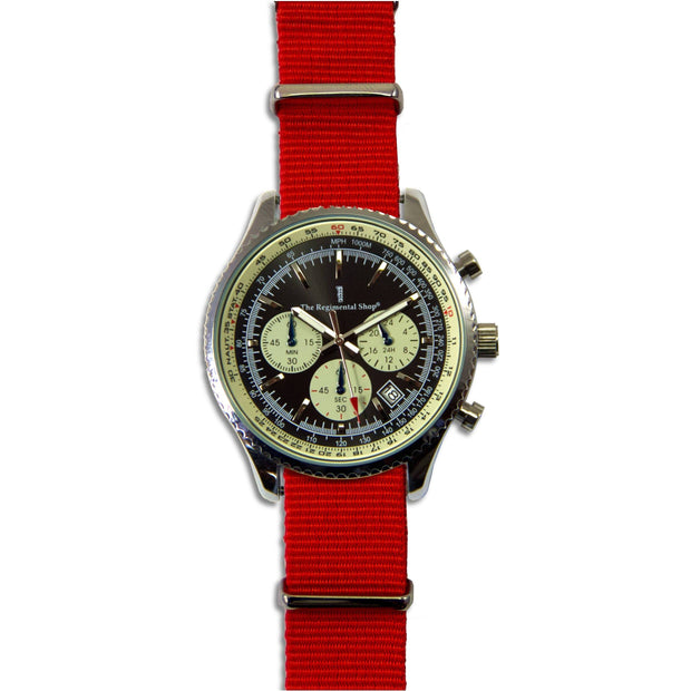 Military Chronograph Watch with Red G10 Strap Chronograph The Regimental Shop   