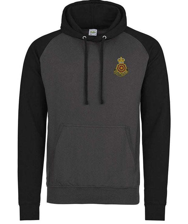 Queen's Lancashire Regiment Premium Baseball Hoodie Clothing - Hoodie The Regimental Shop S (36") Charcoal/Black 