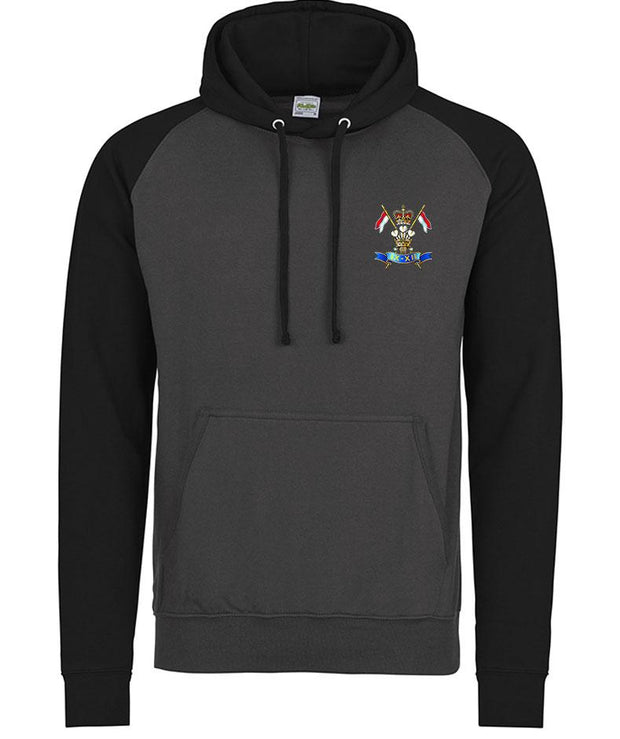 9th/12th  Royal Lancers Premium Baseball Hoodie Clothing - Hoodie The Regimental Shop S (36") Charcoal/Black 
