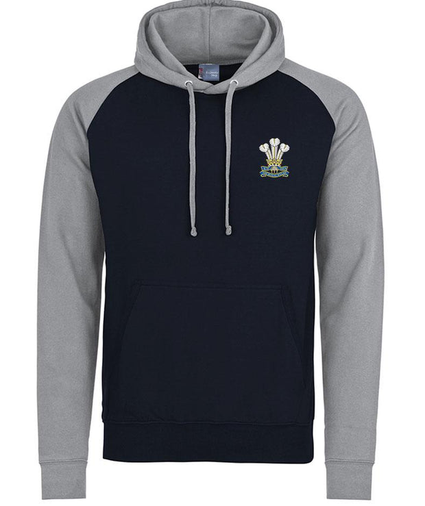Royal Welsh Regiment Premium Baseball Hoodie Clothing - Hoodie The Regimental Shop S (36") Navy/Light Grey 