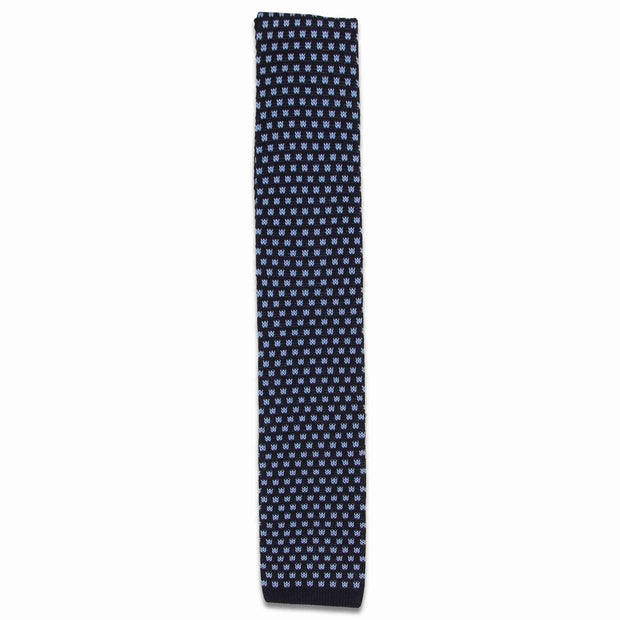 Light Blue Squares on Navy Knitted Tie (Silk) Tie, Silk, Woven The Regimental Shop   