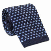 Light Blue Squares on Navy Knitted Tie (Silk) Tie, Silk, Woven The Regimental Shop Navy Blue/Light Blue one size fits all 