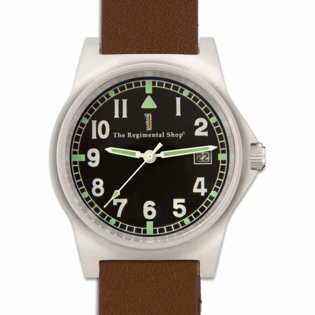 G10 Military Watch with Brown Leather Watch Strap G10 Watch The Regimental Shop Black/Silver/Brown one size fits all