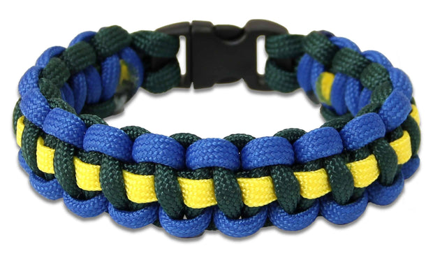 Queen's Royal Hussars (QRH) Paracord Bracelet Bracelet, paracord The Regimental Shop XS - 15cm for 13cm wrist Blue/Green/Yellow 