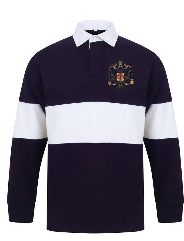 Queen's Dragoon Guards (QDG) Rugby Shirt - 2XL - Navy Blue/White Panelled - regimentalshop.com