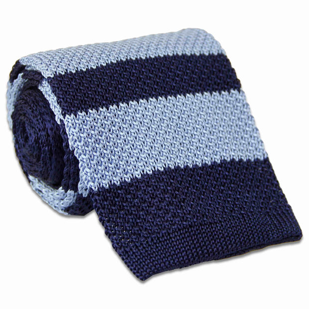 Light Blue and Navy Blue Striped Knitted Tie (Silk) - regimentalshop.com