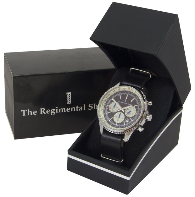 Military Chronograph Watch with Black Leather Strap Chronograph The Regimental Shop   