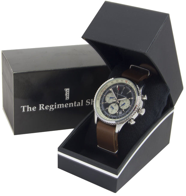 Military Chronograph Watch with Brown Leather Strap Chronograph The Regimental Shop   