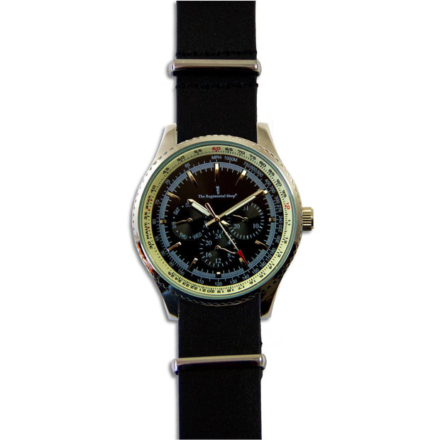 Military Multi Dial Watch with Black Leather Strap Multi Dial The Regimental Shop   