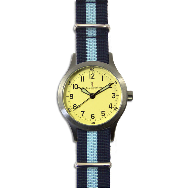 "Decade" Military Watch with Navy Blue and Light Blue Striped Strap Decade Watch The Regimental Shop   