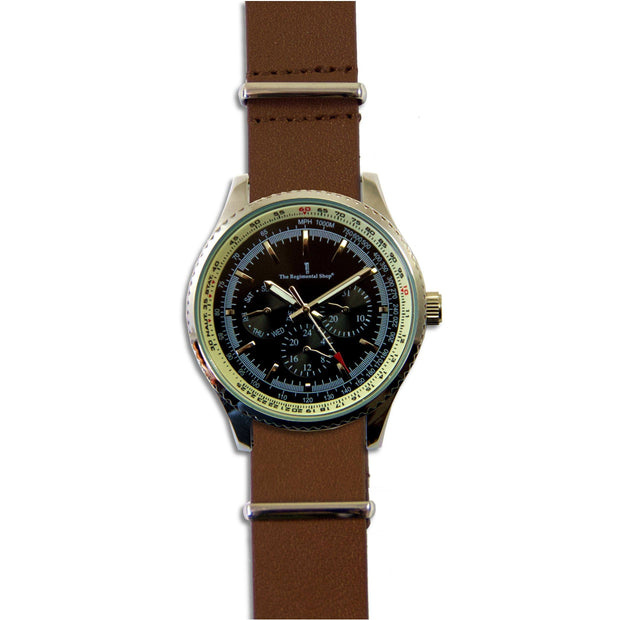 Military Multi Dial Watch with Brown Leather Strap Multi Dial The Regimental Shop   