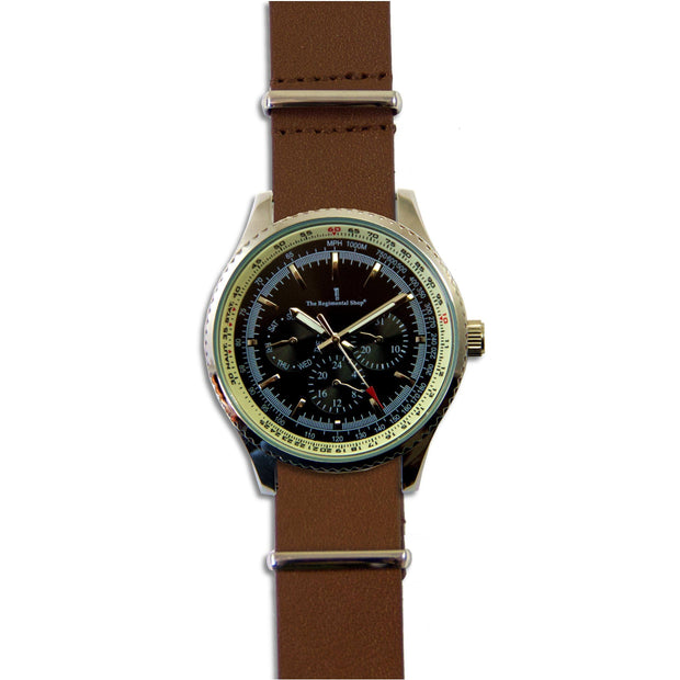 Military Multi Dial Watch with Brown Leather Strap - regimentalshop.com