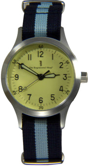 "Decade" Military Watch with Navy Blue and Light Blue Striped Strap Decade Watch The Regimental Shop   
