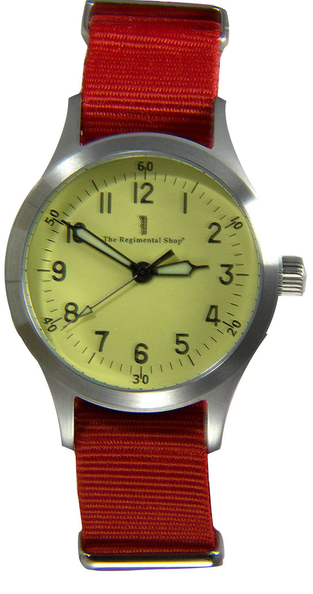 "Decade" Military Watch with Red Strap Decade Watch The Regimental Shop   