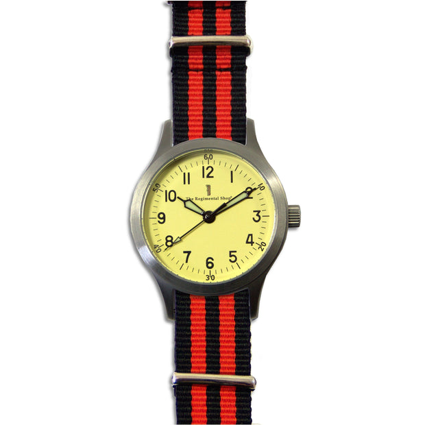 "Decade" Military Watch with Red and Black striped Strap Decade Watch The Regimental Shop   