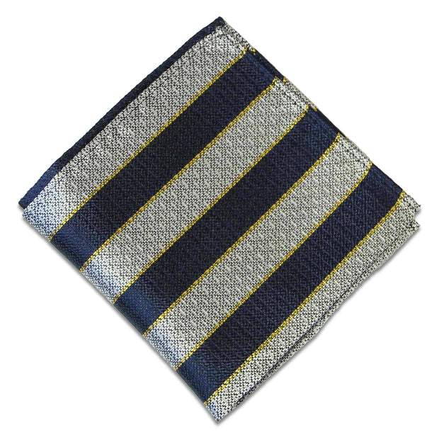Queen's Regiment Silk Non Crease Pocket Square Pocket Square The Regimental Shop Silver/Blue/Yellow one size fits all 